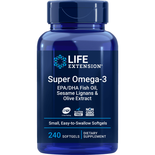 Life Extension Super Omega3 EPA/DHA Fish Oil, Swesame Lignans & Olive Extract 240Softgel