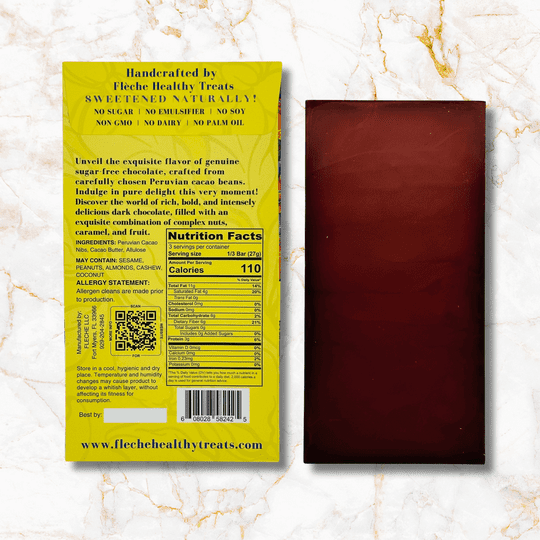 Flèche Healthy Treats Sugar-Free Premium 80% Dark Chocolate from Peru or Ecuador
