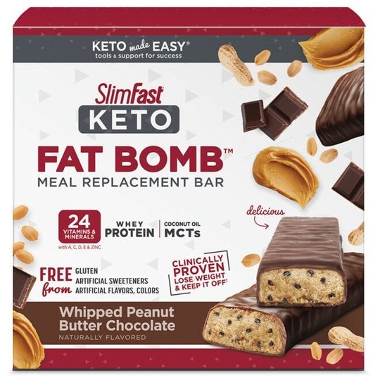 SlimFast Keto Fat Bomb Meal Replacement Bar - Whipped Peanut Butter Chocolate (5 Pack)