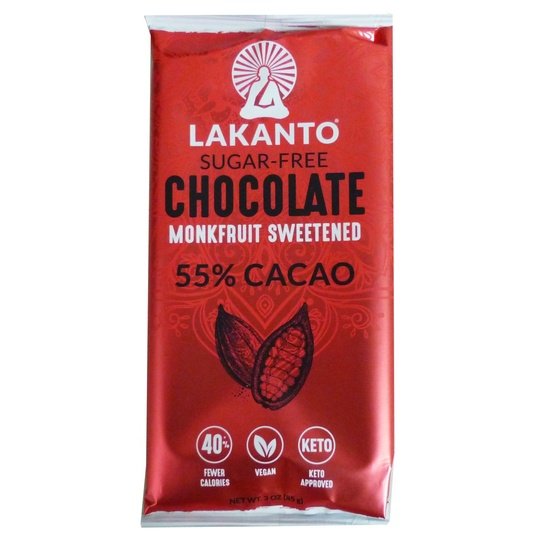 Lakanto Sugar Free, Monkfruit Sweetened 55% Chocolate Bar