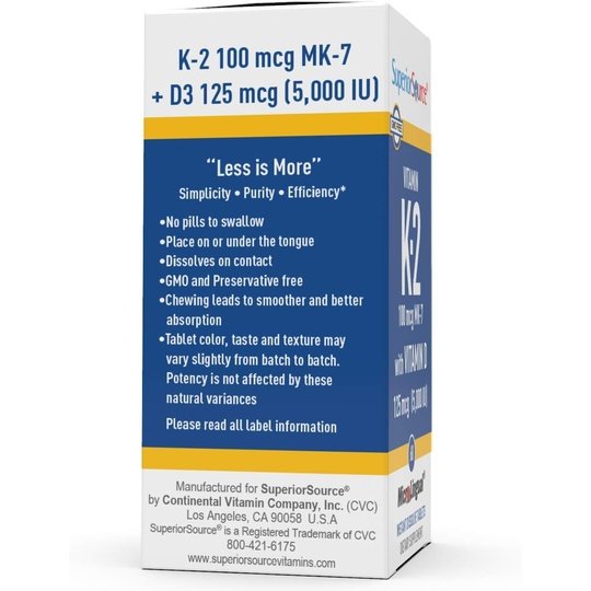 Superior Source Vitamin K2 100 MCG (MK-7) with Vitamin D3 5000 IU MicroLingual® Instant Dissolve Tablets