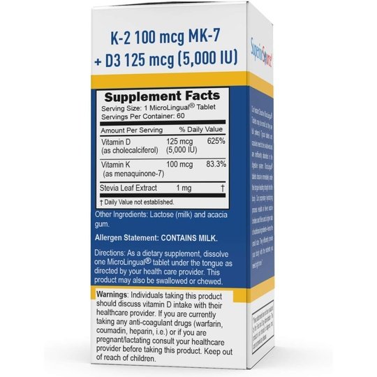 Superior Source Vitamin K2 100 MCG (MK-7) with Vitamin D3 5000 IU MicroLingual® Instant Dissolve Tablets