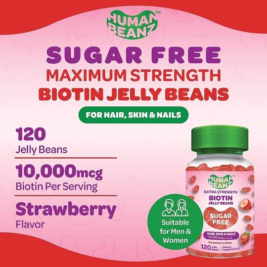 Extra Strength Sugar-Free Biotin Jellybean Gummy Vitamins by Human Beanz