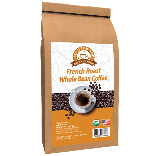 Alex's Low Acid Organic Coffee™ - French Roast Whole Bean (5lbs)