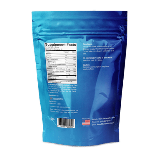 BariatricPal Sugar-Free Calcium Citrate Soft Chews 500mg with Probiotics - Blue Raspberry