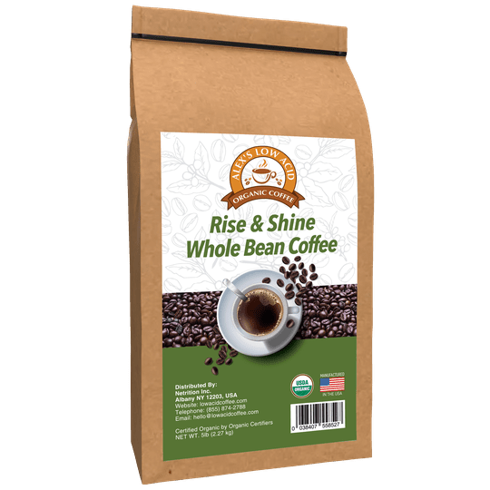 Alex's Low Acid Organic Coffee™ - Rise and Shine Whole Bean (5lbs)