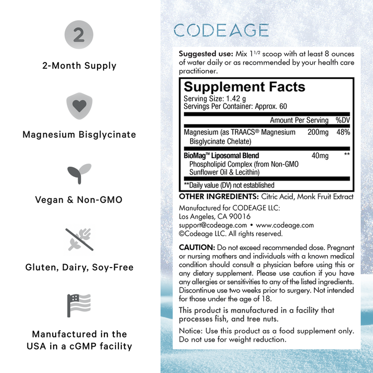 Codeage Magnesium Glycinate 100% Chelated Powder Supplement