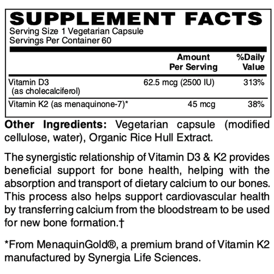 Vitamin D3 Plus K2 VCaps 60's by Netrition
