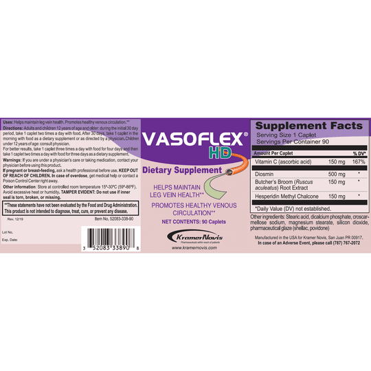 Vasoflex HD® Unflavored Caplets (90ct) - Helps Maintain Leg Vein Health & Promotes Healthy Venous Circulation