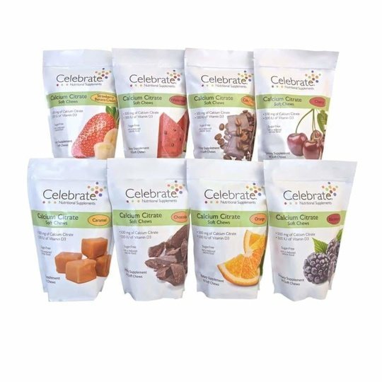 Celebrate Sugar-Free Calcium Citrate Soft Chews 500mg - Available in 12 Flavors!