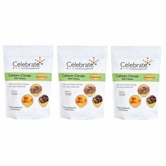 Celebrate Sugar-Free Calcium Citrate Soft Chews 500mg - Available in 12 Flavors!