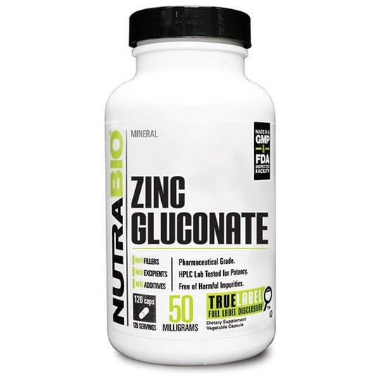 NutraBio Zinc Gluconate (120 Caps)