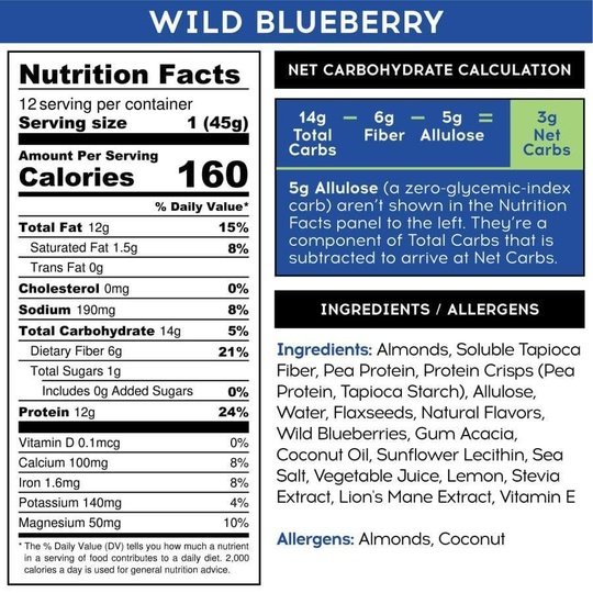 IQBar Vegan and Keto Protein Bars - Wild Blueberry