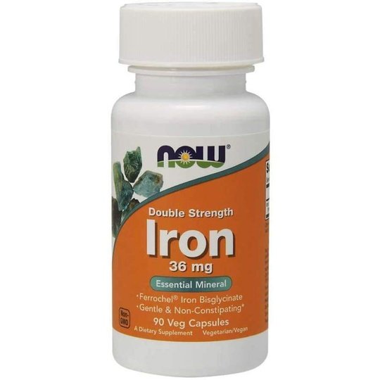 Iron 36mg Double Strength (Ferrochel Chelated Iron) - 90 Vegetarian Capsules by NOW Foods