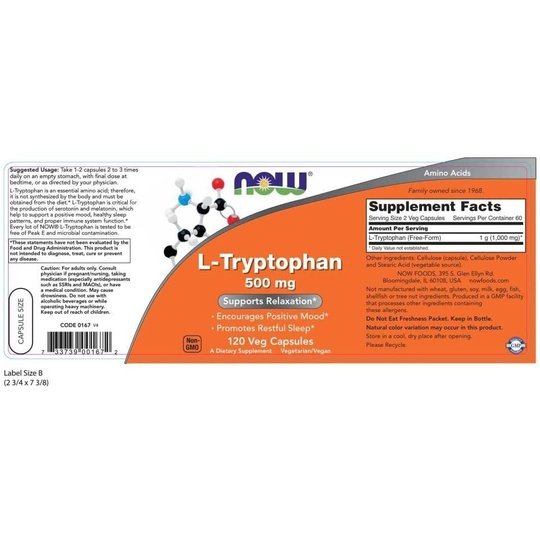 Now L-Tryptophan 500mg